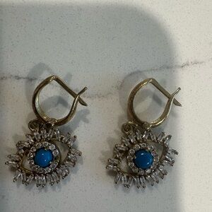 Elegant Gold and Blue Eye Earrings